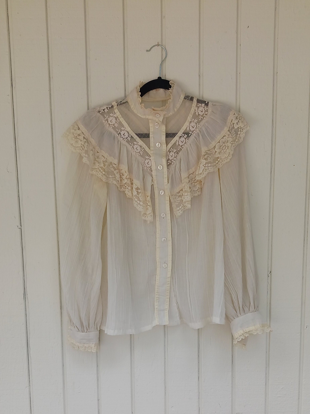 Cream Lace-Ruffle Victorian Inspired Blouse